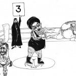 مسابقه کشتی میان علی چلاق، اکبرکوسه، محمود گربه، و حسین سبزه