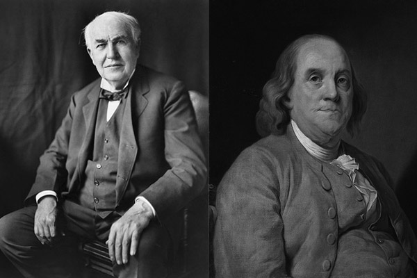 بنجامین فرانکلین و توماس ادیسون دو کاشف بزرگ که موجب روشنایی و پیشرفت عظیم صنعت و تکنولوژی در جهان شدند.