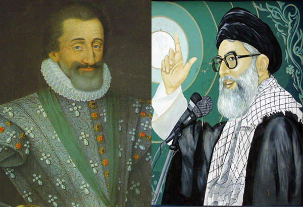 خامنه ای و هانری چهارم پادشاه فرانسه، دو دیکتاتور که با ریسمانی به الله و یهووا متصل بودند، و می توانستند بیماران را بهبود بخشند.