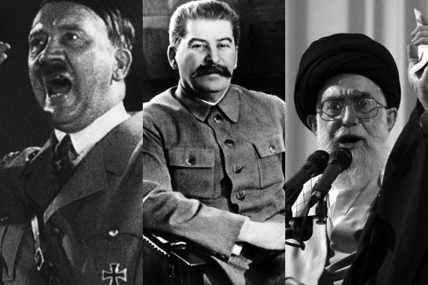     هیتلر،استالین، و خامنه ای سه دیکتاتور، سه خودکامه که در رأس هرم قدرت جای گرفته، و بقای خود را در نابودی دیگران دانسته اند.