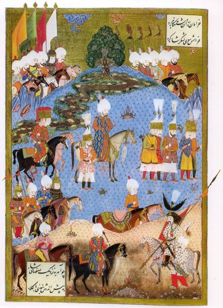 مینیاتوری که سلطان سلیمان و لشگرش را در نخجوان و در اواخر جنگ صفویه و عثمانی (تصویر مربوط به تابستان ۱۵۵۴ است) نشان می‌دهد.