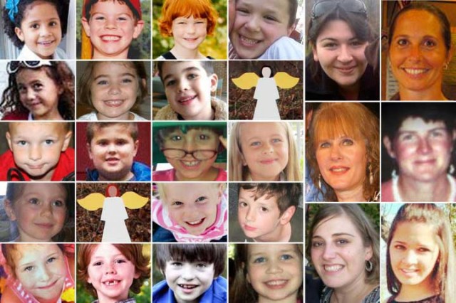 ۲۰ کودک بیگناه که قربانی یک دیوانه شدند و در دبستان سن هوک در شهر نیوتون از ایالت کانتیکات آمریکا جان باختند.  