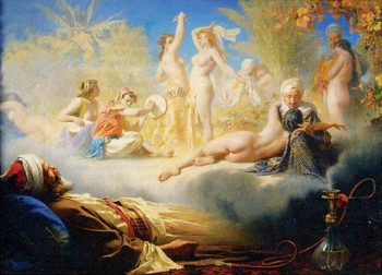 بهشت آرزوها، وعده دکانداران دین به خردباختگان. بهشتی که با حوریان لخت و عور و باکره در انتظار ملاها، حاجی بازاری ها، بسیجی و پاسداران آدم کش، و مزدوران ملای مشهدی است.