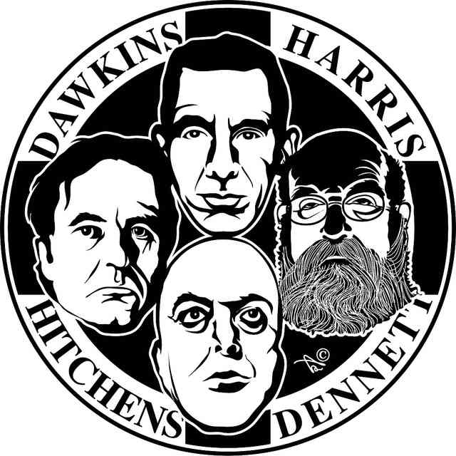 فرتور چهار سوار خداناباوری؛ ریچارد داوکینز، سام هاریس، دنیل دنِت و زنده یاد کریستوفر هیچنز را نشان می دهد.