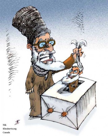 ملای مشهدی، روضه خوان ۵ تومانی با دست چپ مبارک، جناب حاج دکتر حسن روحانی کلید نشان ساخت انگلیس را  وارد صندوق می کند.