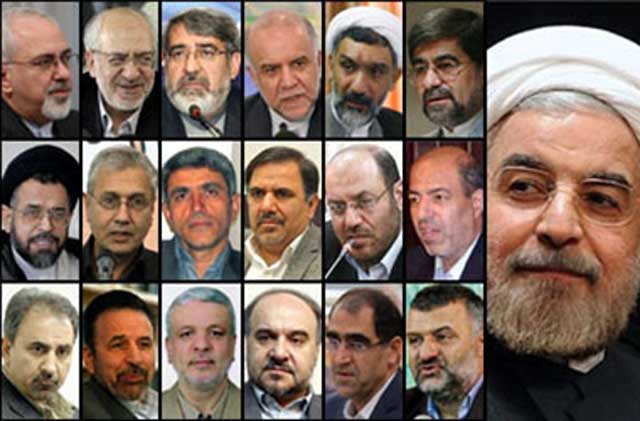 این کابینه روحانی است. کابینه ای که افراد آن کمترین بدهکاری به ملت ایران در خود احساس نمی کنند، ولی خود را سرسپرده و مطیع و فرمانبردار خامنه ای جنایتکار می دانند.