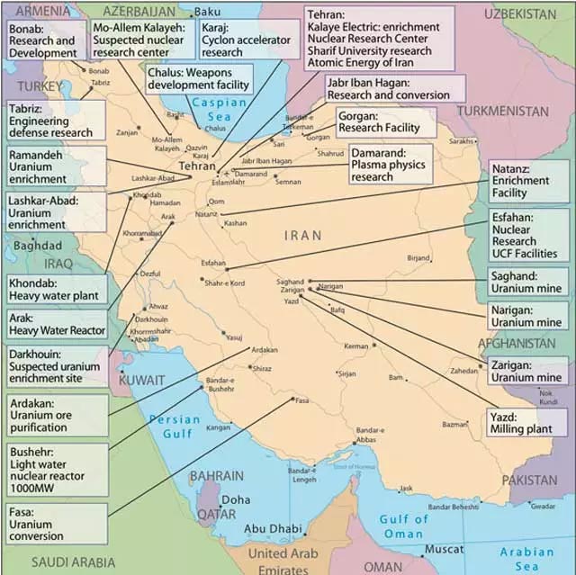این نقشه سایت های هسته ای ایران را نشان می دهد که به زودی فعالیت شان محدود و ناچیز خواهد بود.