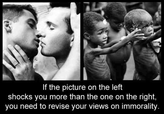 اگر تصویر سمت چپ بیش از تصویر سمت راست شما را شوکه می کند، شما باید دیدگاه تان درباره بی اخلاقی را مورد تجدید نظر قرار دهید.