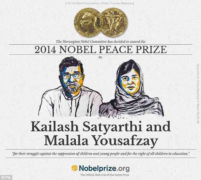 جایزه صلح ۲۰۱۴ که به طور اشتراک به ملاله یوسسف زای و کلاش ساتیارتی Kailash Satyarthi تعلق گرفت. آنهم برای دفاع حقوق کودکان در جهان